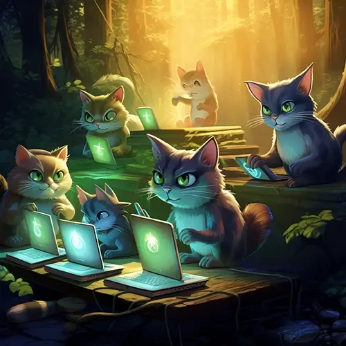 A group of cats browsing websites