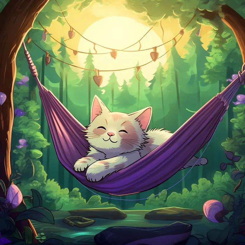 A cat relaxing in a hammock