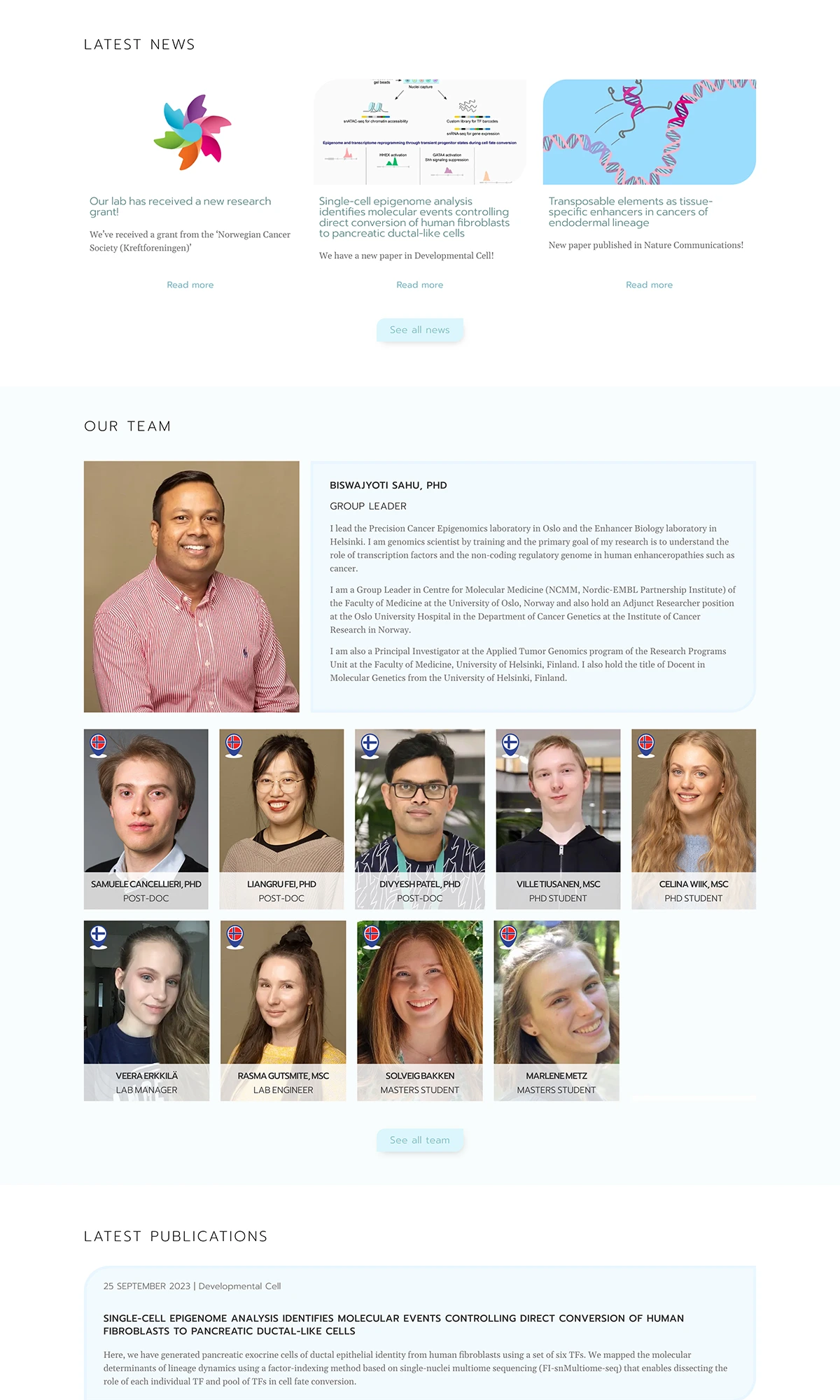 Sahu Lab - middle part of the homepage